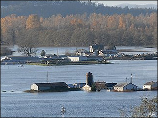 Buildings stranded amidst floodwaters