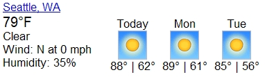Screenshot of Google weather for Seattle